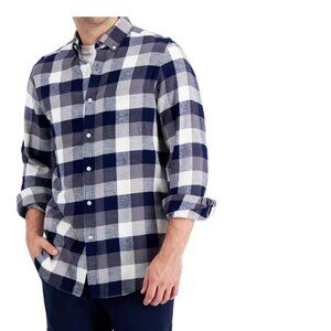 NEW Club Room Flannel Long Sleeve Shirt shades of blue checkered Size Large